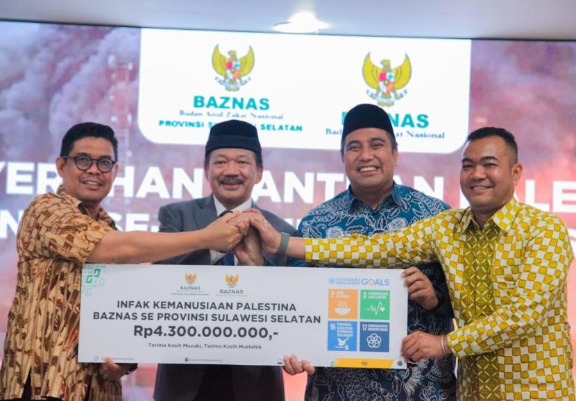 Badan Amil Zakat Nasional (Baznas) RI kembali menerima penyaluran bantuan kemanusiaan untuk Palestina dari Baznas Sulawesi Selatan (Sulsel), sebesar Rp 4.300.000.000.