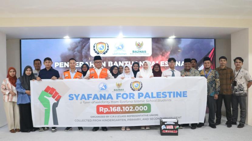 Badan Amil Zakat Nasional (Baznas) RI menerima dana Sedekah Solidaritas Dunia Islam untuk korban kemanusiaan Palestina dari siswa-siswi Syafana Islamic School sebesar Rp 168.102.000.