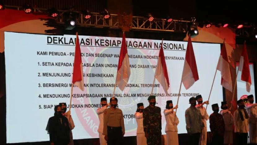 Badan Nasional Penanggulangan Terorisme (BNPT) menyelenggarakan Deklarasi Kesiapsiagaan Nasional bersama sejumlah jajaran pemerintahan di Kota Batu, Jawa Timur, Selasa (27/10).