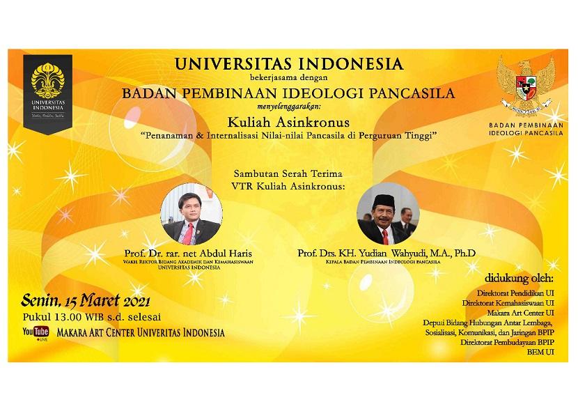 Badan Pembinaan Ideologi Pancasila (BPIP) gandeng Universitas Indonesia dalam menanamkan nilai-nilai Pancasila kepada seluruh mahasiswa UI.