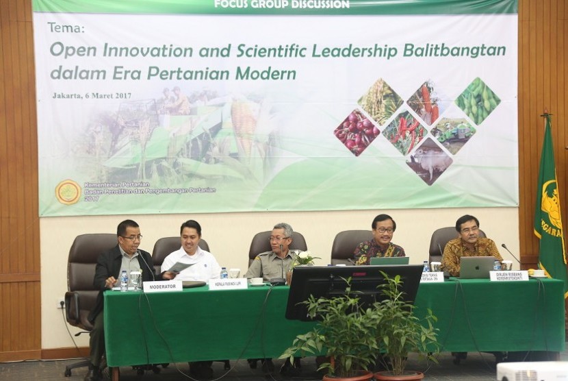 Badan Penelitian dan Pengembangan Pertanian (Balitbangtan) mengadakan diskusi yang mengangkat mengenai Open Innovation and Scientific Leadership Balitbangtan dalam Era Pertanian Modern.