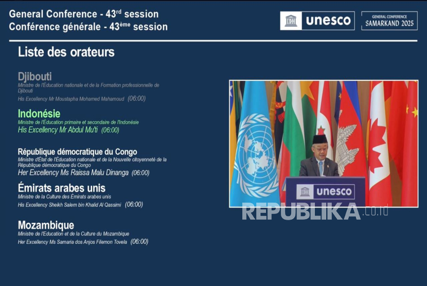Pidato Mendikdasmen Jadi Awal Bahasa Indonesia Sebagai Bahasa Kerja di Sidang Umum UNESCO