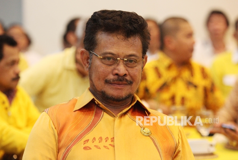 Bakal Calon Ketua Umum DPP Partai Golkar Syahrul Yasin Limpo pada acara sosialisasi Munaslub di kantor DPP Partai Golkar, Jakarta, Senin (2/5).  (Republika/Rakhmawaty La'lang)