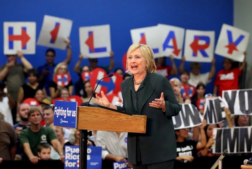 Bakal calon presiden Amerika Serikat dari Partai Demokrat, Hillary Clinton.