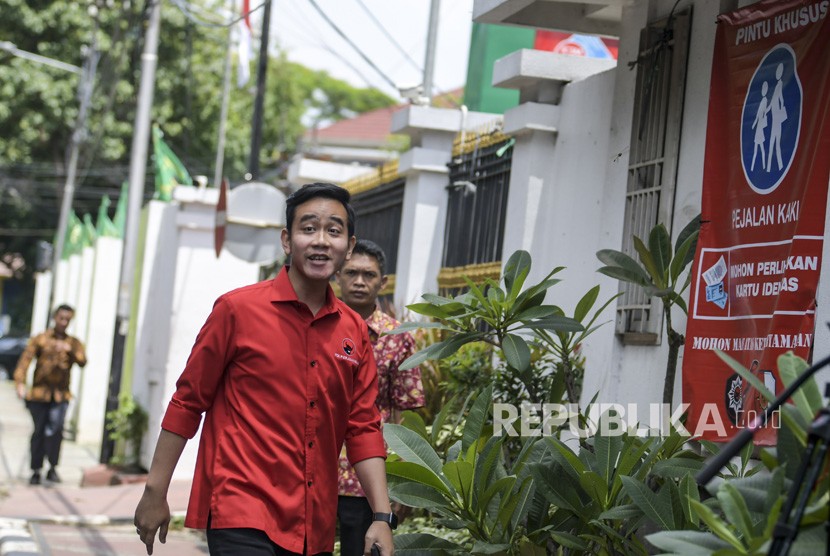 Bakal Calon Wali Kota Solo, Gibran Rakabuming Raka tiba di Kantor DPP PDI-P, Menteng, Jakarta, Senin (10/2/2020). 