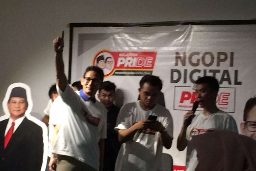 Bakal cawapres Sandiaga Uno meluncurkan Relawan Pride di Posko Sahabat Prabowo Sandi, Kebayoran Baru, Jakarta Selatan, Kamis (6/9).