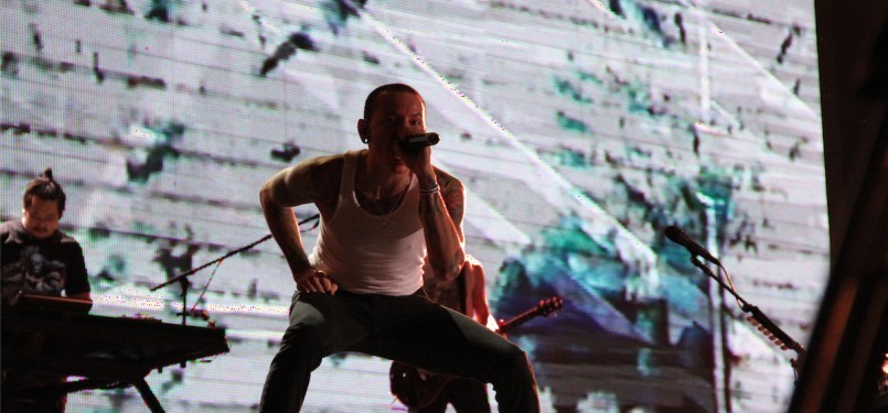 Band asal California, Amerika Serikat, Linkin Park, menggetarkan stadion GBK Jakarta, Rabu (21/9). (Republika Online/fafa)