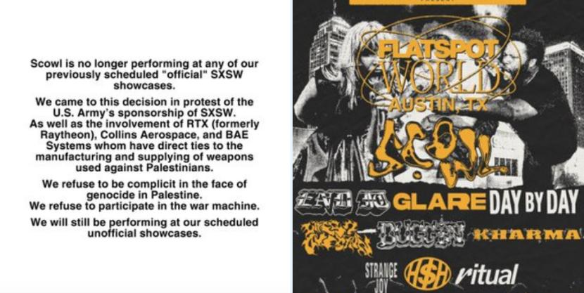 Band punk hardcore asal AS, Scowl, menyatakan mundur dari gelaran SXSW 2024.