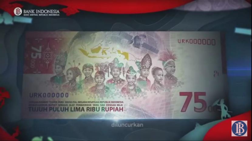 Bank Indonesia meluncurkan uang peringatan kemerdekaan 75 tahun Republik Indonesia berupa uang kertas nominal Rp 75 ribu, Senin (17/8).