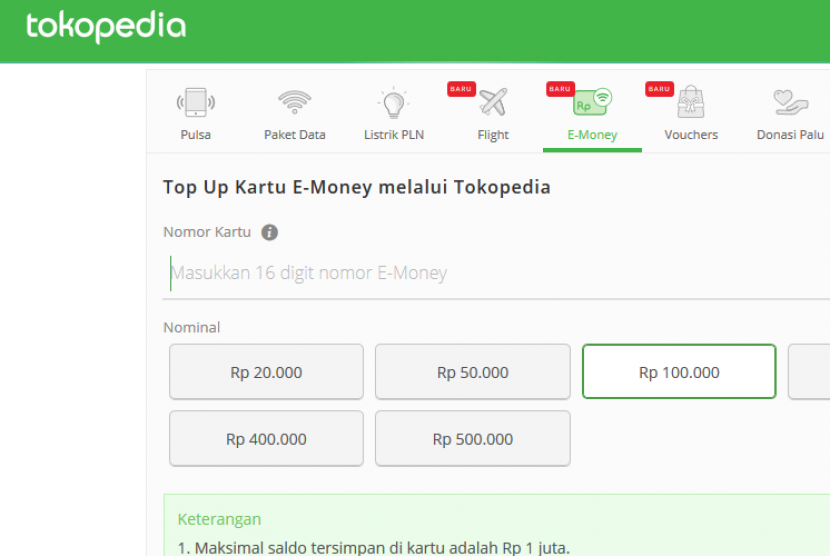 Bank Mandiri gandeng Tokopedia untuk pelayanan pengisian ulang saldo e-money.