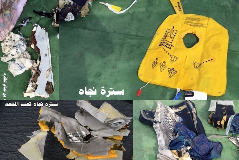 Barang barang dari puing Egypt Air  yang ditemukan militer Mesir