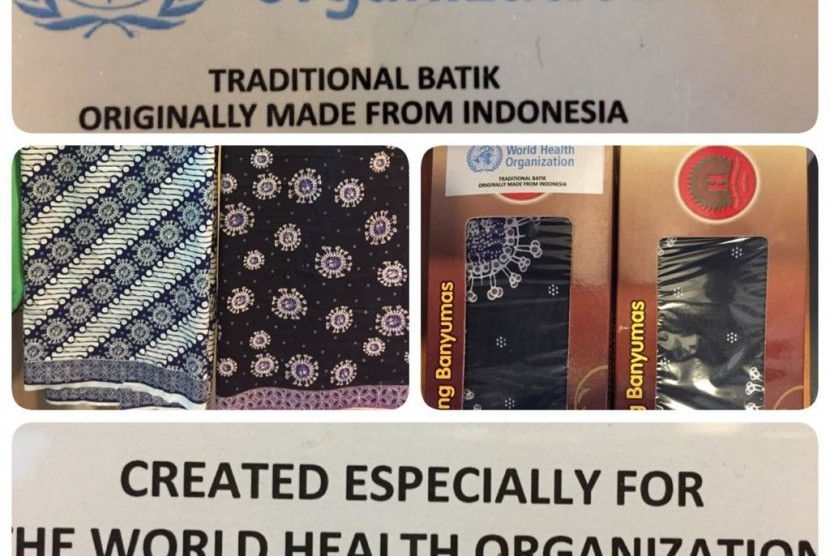 Batik motif virus influenza khusus dibuat dalam.rangka peringatan 67  tahun Global Influenza Surveilans dan Response yang terpampang di kantor WHO, di.Jenewa, kata  senior advisor r WHO SEARO Tjandra Yoga Aditama di Jenewa  pada Republika lewat Whattsap Ahad  (15/10)