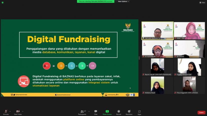 Baznas mengadakan   pembinaan Beasiswa Riset Kategori Program Studi Manajemen Zakat dan Wakaf (Mazawa), terkait digital fundraising, pada beberapa hari lalu.