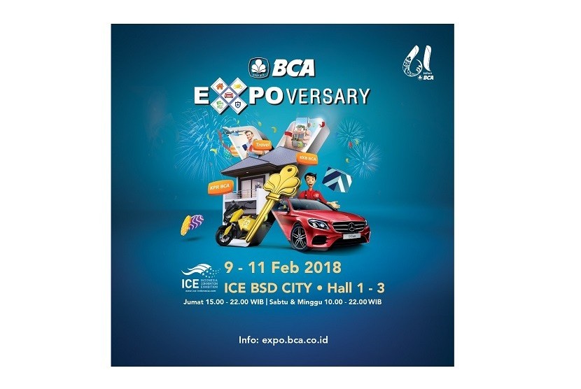 BCA Expoversary digelar pada 9 – 11 Februari 2018 di Ice BSD City Hall 1 – 3, untuk memeriahkan HUT ke-61 tahun PT Bank Central Asia Tbk (BCA).