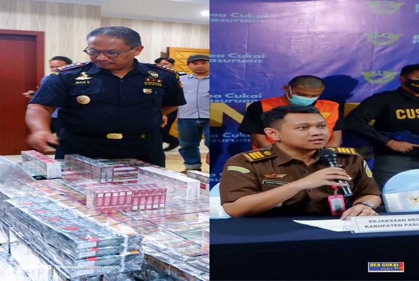Bea Cukai Pasuruan bekerja sama dengan Kejaksanaan Negeri Kabupaten Pasuruan menggelar konferensi pers penyidikan terpadu terhadap pelaku peredaran rokok ilegal di wilayah Pasuruan.