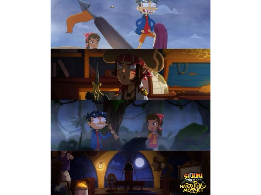 Beberapa adegan di film animasi Si Juki The Movie: Harta Pulau Monyet.