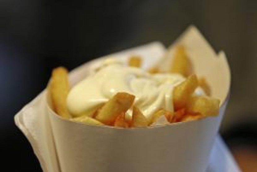 Belgian fries sold in a paper cone (illustration)