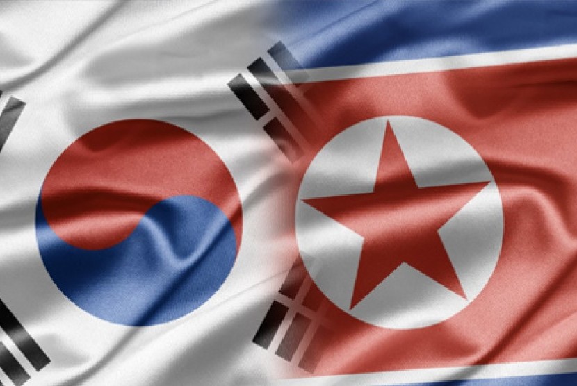 Bendera Korea Selatan dan Korea Utara. Ilustrasi