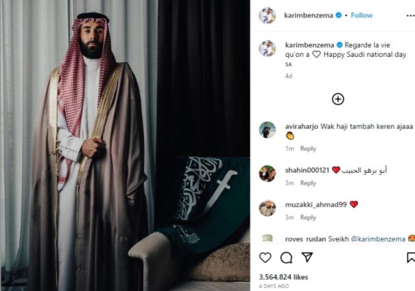 Benzema turut memeringati Hari Nasional Arab Saudi dengan mengenakan jubah tradisional. 
