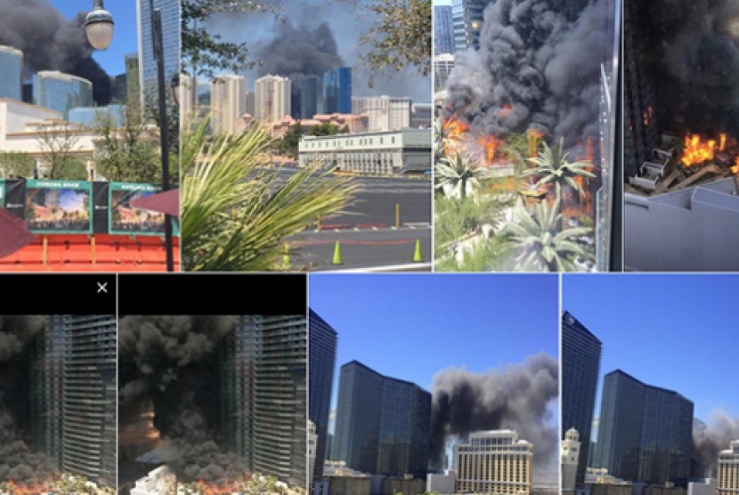 Beragam foto kebakaran hotel Cosmopolitan Las Vegas yang beredar di Twitter, Sabtu (25/7).
