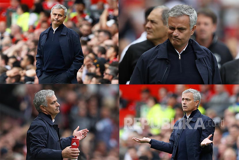 Berbagai ekspresi Jose Mourinho dalam derby Manchester Sabtu (10/9)