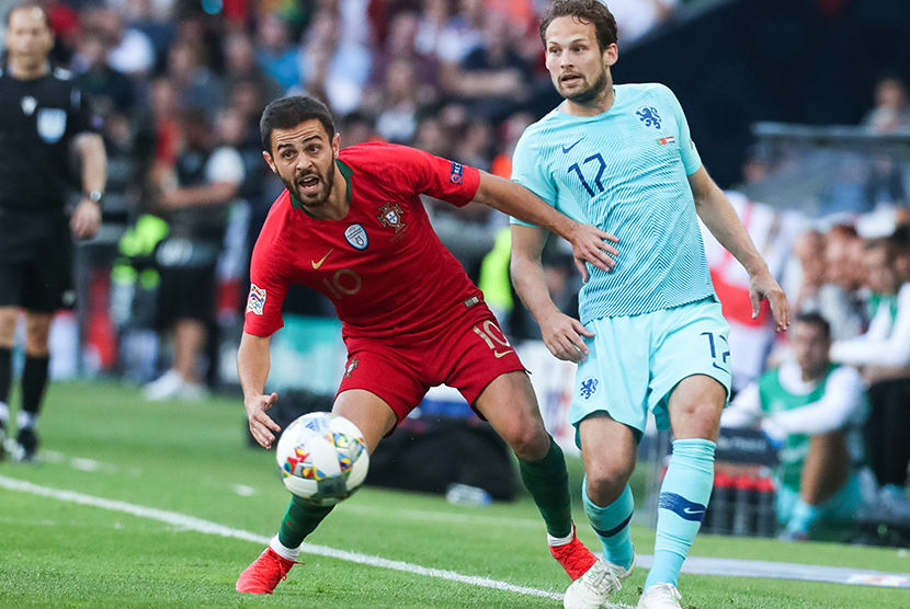 Bernardo Silva saat melawan Belanda di di Stadion Dragao, Porto, Portugal, Senin (10/9) dini hari WIB.