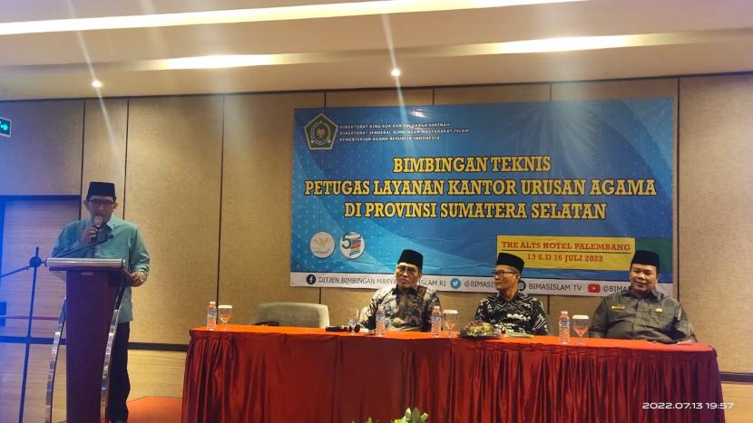Bimtek Petugas Layanan KUA di Provinsi Sumatera Selatan (Sumsel) di Palembang, Rabu (13/7/2022).
