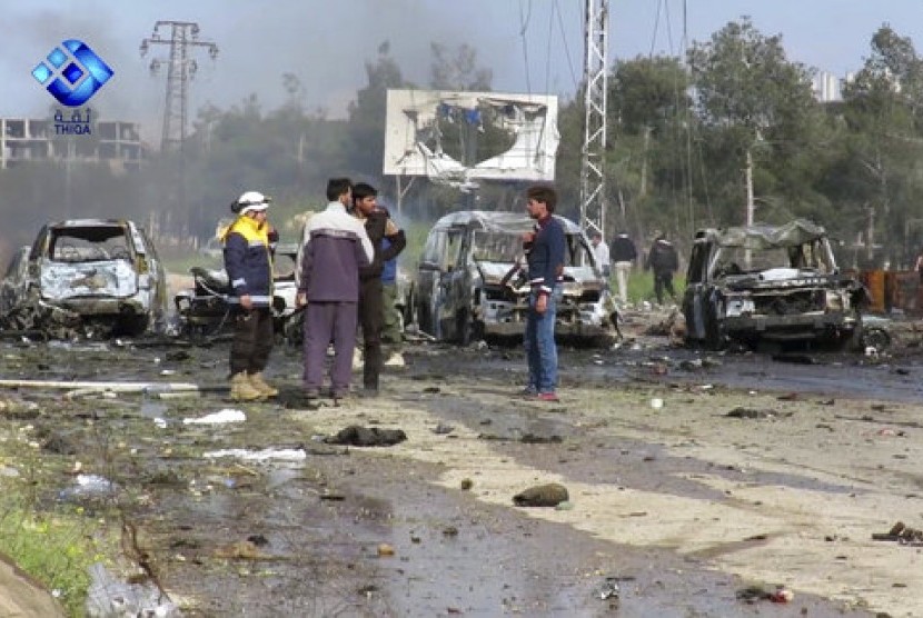 Bom yang meledakkan pengungsi Suriah, Sabtu (15/4).