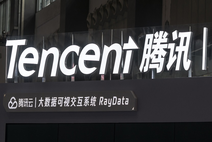 Booth milik Tencent Holdings Limited dalam gelaran Big Data Expo di Guiyang, Provinsi Guizhou beberapa waktu lalu