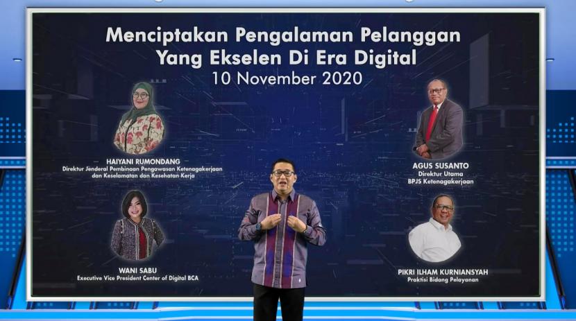 BP Jamsostek Bantu Pekerja Migran Indonesia di Luar Negeri. Foto: Direktur Pelayanan BP Jamsostek Krishna Syarif saat menjadi pembicara webinar bertajuk Menciptakan Pengalaman Pelanggan yang Ekselen di Era Digital, Selasa (10/11).