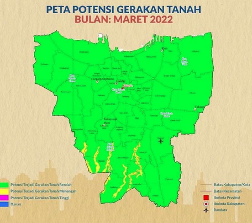 BPBD menyebutkan, 10 daerah di DKI Jakarta berpotensi mengalami pergerakan tanah jika curah hujan di atas normal pada Maret.