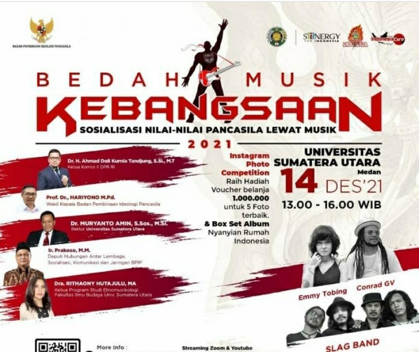 Bedah Musik Kebangsaan BPIP Jelaskan Sejarah Lagu Dari Sabang Sampai Merauke. Foto: BPIP gelar Bedah Musik Kebangsaan di Universitas Sumatra Utara, Selasa (14/12).