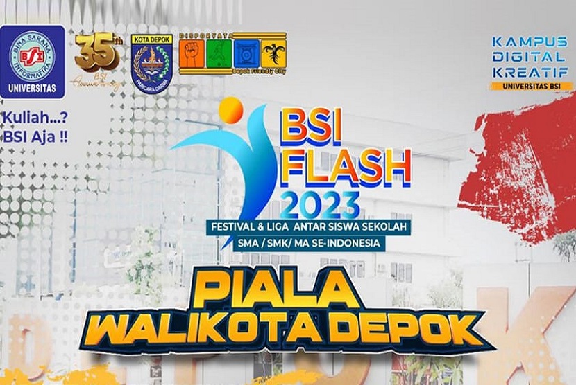 BSI FLASH 2023 (Festival & Liga Antar Siswa Sekolah) seluruh Indonesia ini, mengusung tema Generasi Juara dan Bertalenta Digital akan segera dimulai. BSI FLASH 2023 sendiri merupakan perlombaan antar siswa dan siswi SMA/SMK/MA/sederajat yang diprakarsai oleh Kampus Digital Kreatif Universitas BSI (Bina Sarana Informatika).
