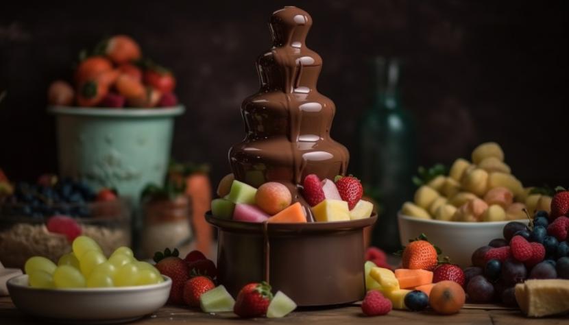 Buah siram cokelat (ilustrasi). Manfaat buah yang menyehatkan bisa tertutupi oleh limpahan cokelat yang digunakan dalam makanan tersebut.