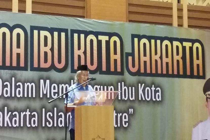 Budayawan Betawi Ridwan Saidi tampil sebagai pembicara pada Halaqah Ulama Ibukota Jakarta di Convention Hall Jakarta  Islamic Centre (JIC) Jakarta Utara, Rabu (12/8).