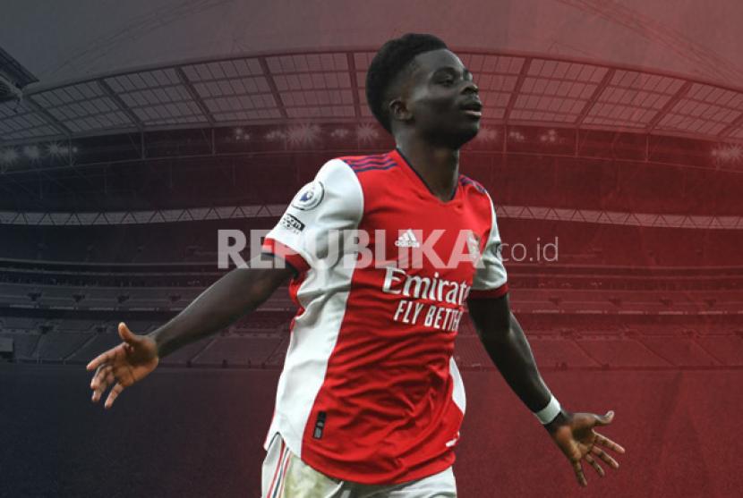Bukayo Saka, andalan Arsenal menghadapi Crystal Palace di derbi London.