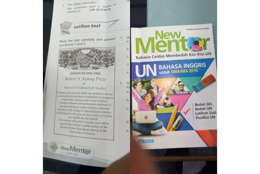 Buku kisi-kisi UN SMA bergambar palu arit di salah satu halamannya ditemukan di Ciamis. 
