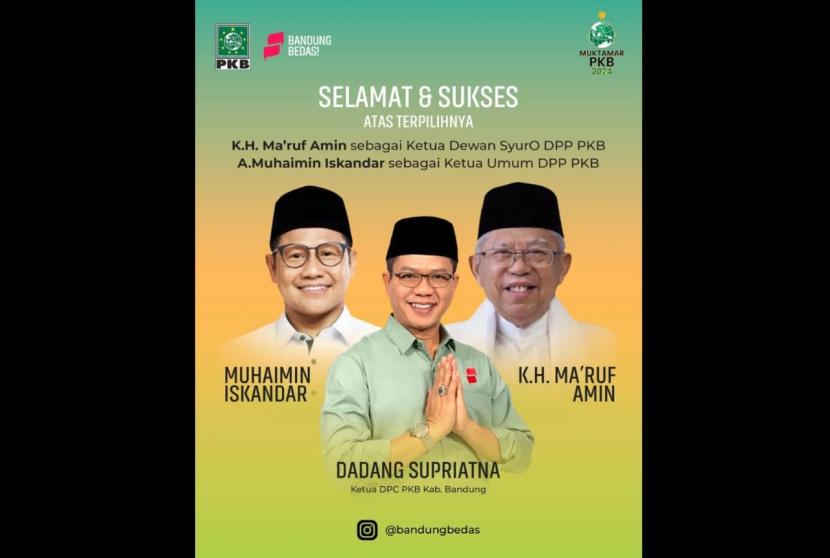 Bupati Bandung yang juga Ketua DPC PKB Kabupaten Bandung Dadang Supriatna, menyampaikan ucapan selamat atas terpilihnya Gus Muhaimin Iskandar sebagai Ketua Umum PKB dan KH Ma