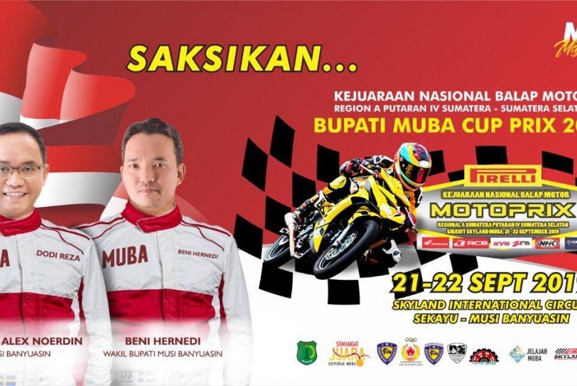 Bupati Muba menggelar kejurnas motoprix 2019 dengan kategori 15 kelas.