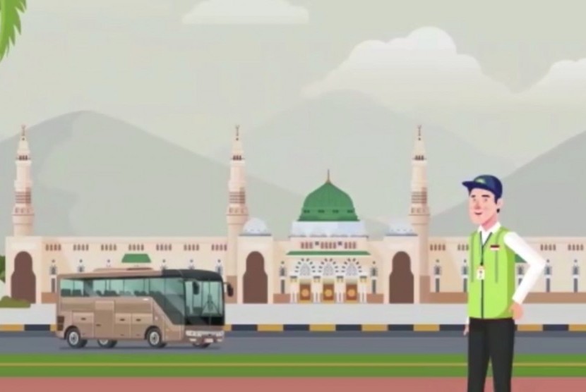 Bus dan petugas Haji Indonesia (Ilustrasi)