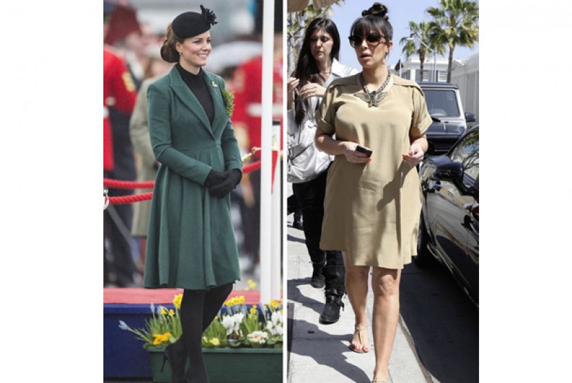 Busana hamil Kim Kardashian vs Kate Middleton