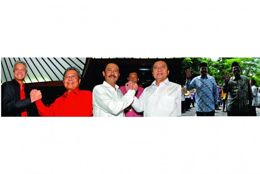 Calon gubernur dan wakil gubernur Jawa Tengah (dari kiri-kanan) ; Ganjar Pranowo- Heru Sudjatmoko, Hadi Prabowo- Don Kardono, Bibit Waluyo- Soedijono