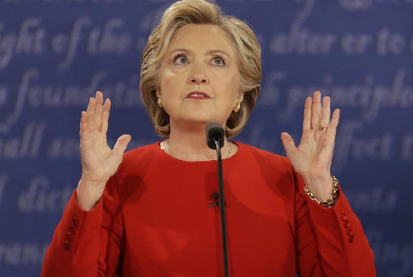 Calon presiden AS dari Partai Demokrat Hillary Clinton dalam debat presiden, Senin, 26 September 2016.