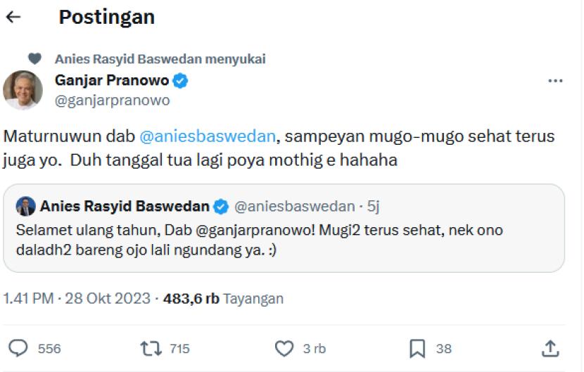 Capres Anies dan Ganjar saling mendoakan di Twitter