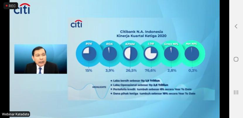 CEO Citibank Indonesia CEO Batara Sianturi saat memberikan penjelasan dalam sebuah webinar, Kamis (12/11).