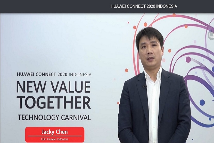 CEO Huawei Indonesia Jacky Chen di ajang gelaran Indonesia Huawei Connect 2020. Huawei mengumumkan beberapa teknologi utama untuk mendukung keberhasilan transformasi digital di berbagai sektor di Indonesia.