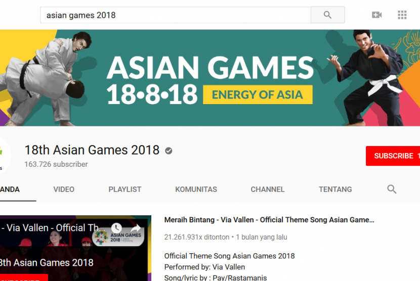 Channel Youtube Asian Games 2018