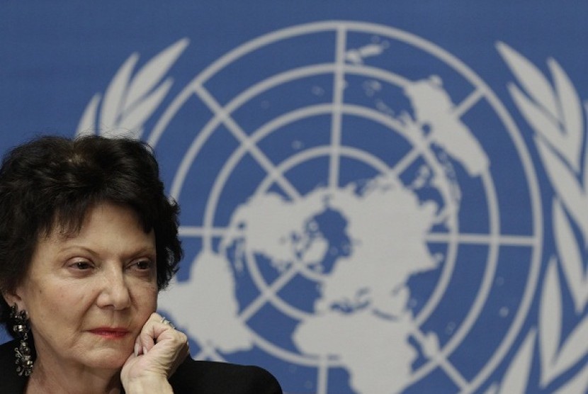 Christine Chanet, Head of a United Nations human rights Inquiry Commission pauses during a news conference in Geneva January 31, 2013. 