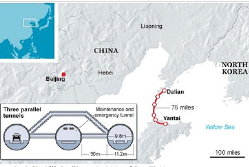 Cina Bakal Bangun Terowongan Bawah Laut Terpanjang di Dunia