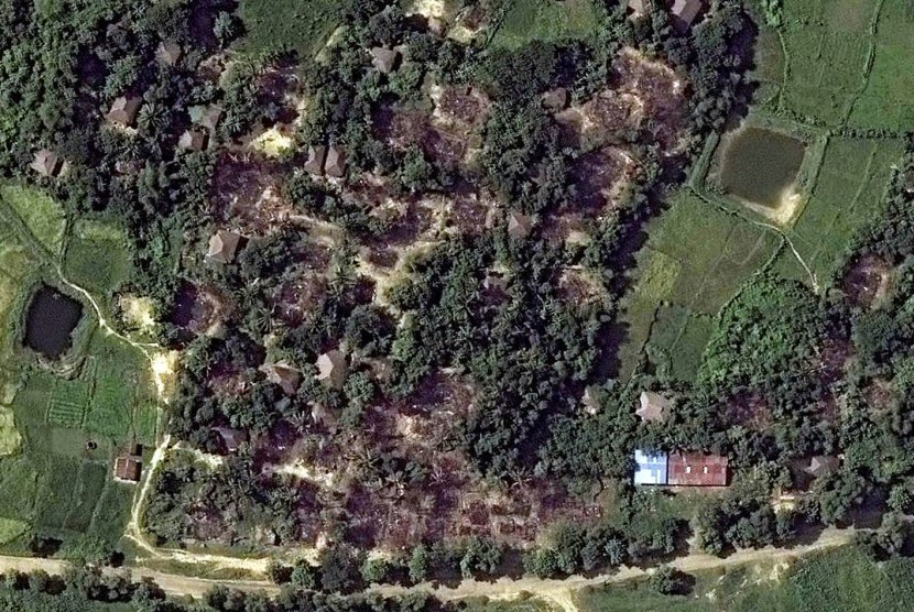 Citra satelit  DigitalGlobe yang dirilis oleh Human Rights Watch 21 November 2016, menunjukan kerusakan bangunan di desa Wa Peik, Maungdaw District, Myanmar dimana etnis Rohingya tinggal.